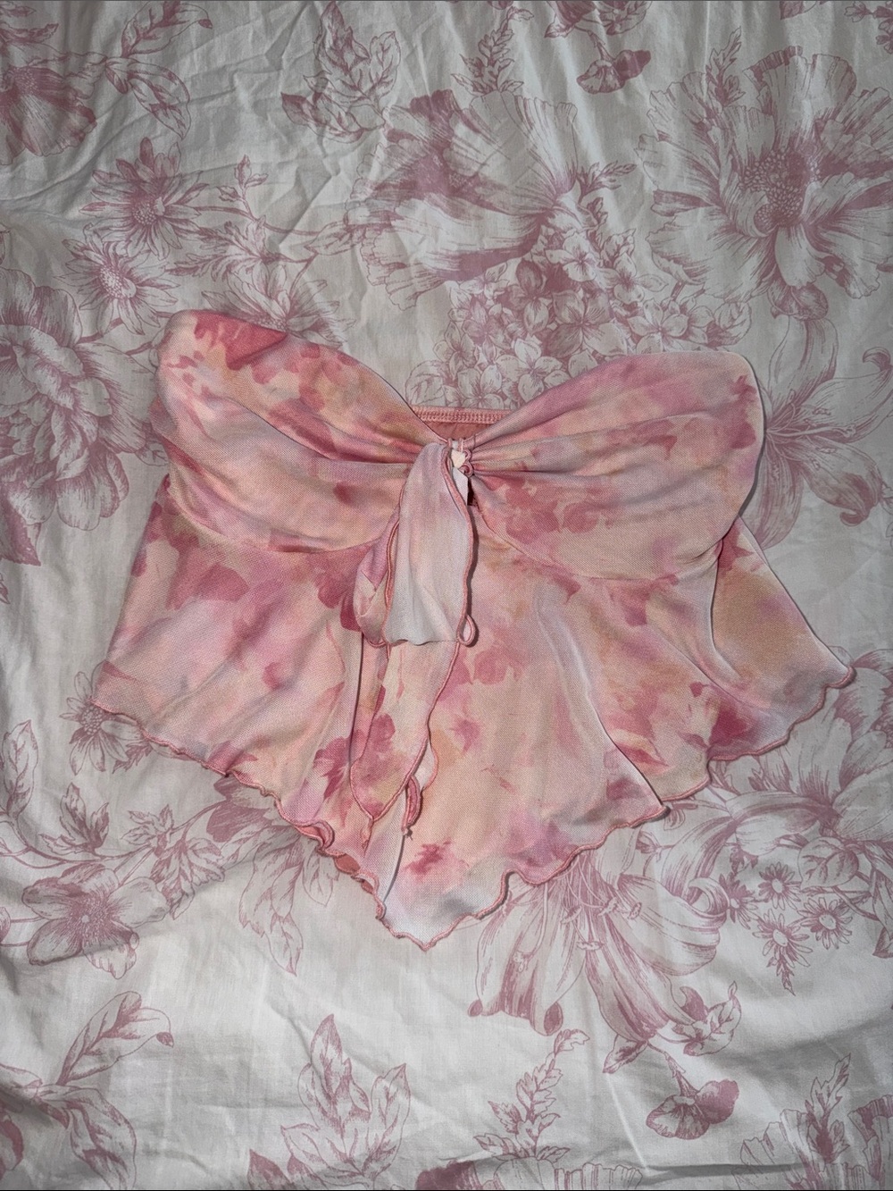 SHEIN Pink Tie-Front Floral Bandeau